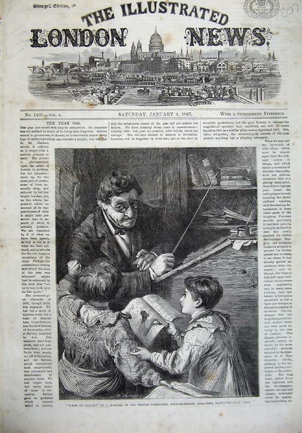 Old Antique Print 1867 Fine Art Children School Teacher Book Stick Morgan 19th