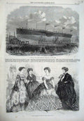 Old Antique Print Paris Fashion 1867 Launch Great Republic Ship New York 19th