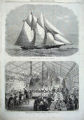 Original Old Antique Print Ship Henrietta 1867 Banquet American Yachtsmen Cowes