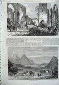 Old Antique Print Lake Taupo New Zealand 1867 Ruins Johns Church Croydon 19th