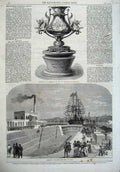Old Antique Print 1867 Cup Army Yokohama Dry Dock Suez Sailing Ships Art 19th
