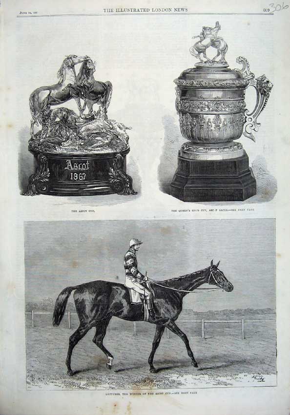 Original Old Antique Print Horse Lecturer Ascot Cup Races 1867 Cup Queens G 19th