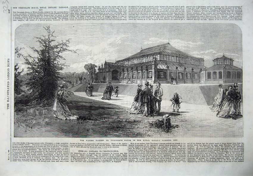 Old Antique Print 1867 Winter Garden Royal Botanic Gardens Kew Fine Art 19th