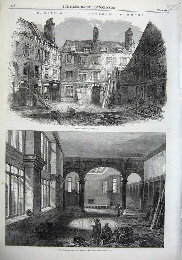 Old Antique Print Fine Art 1867 Great Quadrangle Interior Admiralty Court 19th