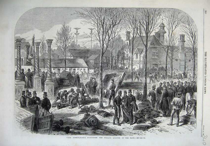 Original Old Antique Print 1867 Paris International Exhibition Building English