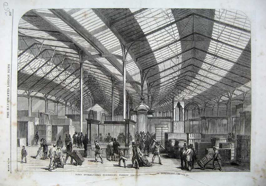 Old Antique Print 1867 Paris Exhibition English Department Men Crates Art 19th