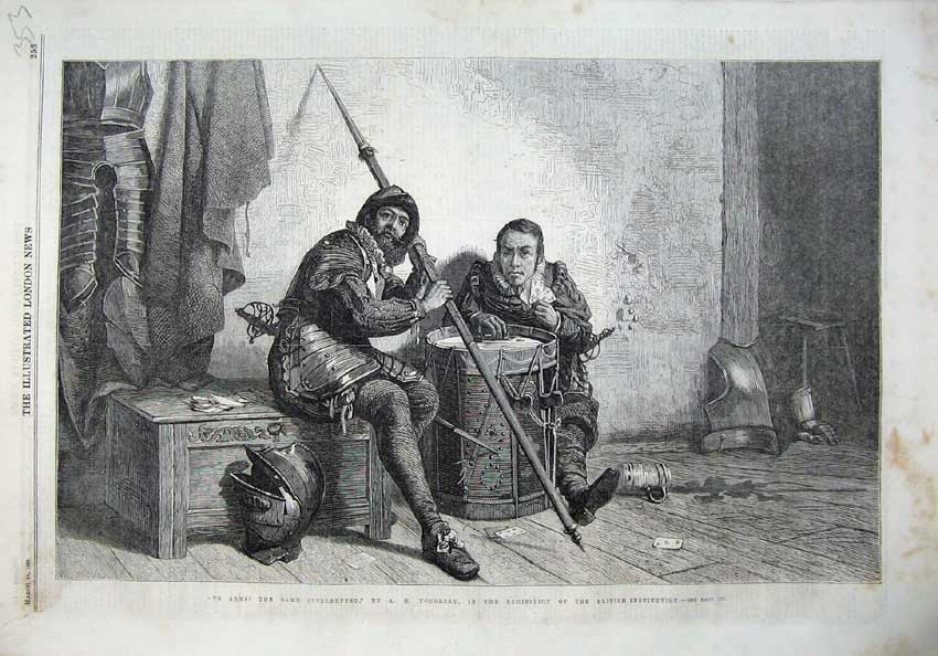 Original Old Antique Print 1867 Arms Men Weapons Uniform Knight Tourreau Art