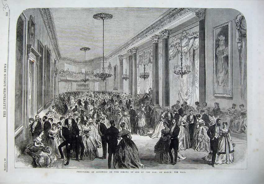 Old Antique Print 1867 Festivities Goodwood Earl March Ball Dancing Art 19th