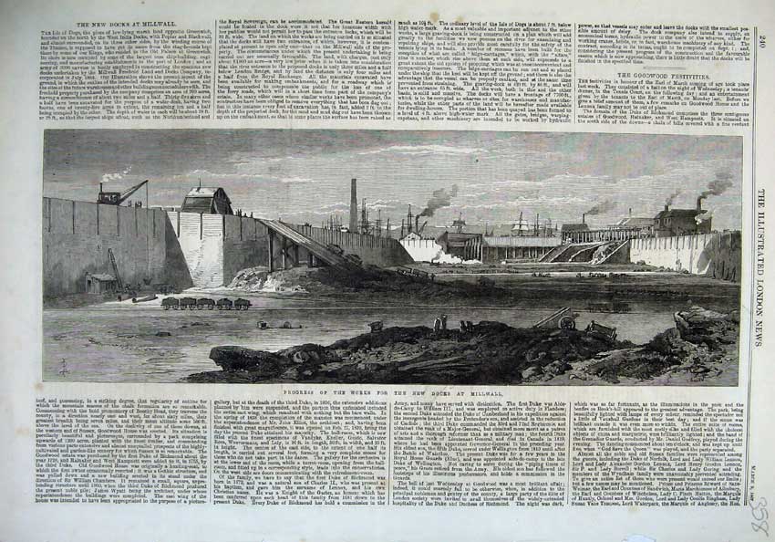 Old Antique Print 1867 Progress Works New Docks Millwall Train Fine Art 19th