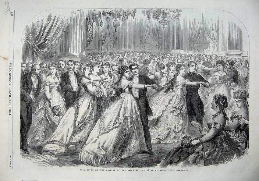 Original Old Antique Print 1867 Ball Prefect Seine Hotel De Ville Paris Romance
