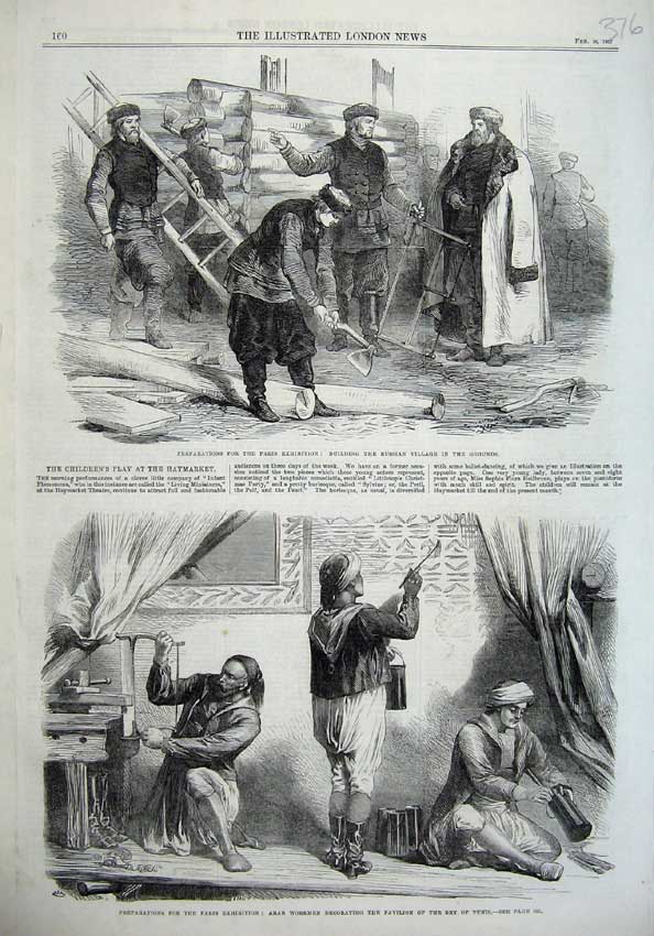 Original Old Antique Print 1867 Paris Exhibition Russian Village Pavilion Tunis