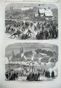 Old Antique Print Emperor Naploeon Skating Bois De Boulogne France 1867 19th