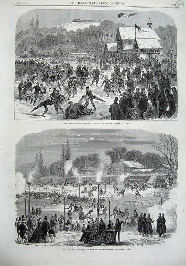 Old Antique Print Emperor Naploeon Skating Bois De Boulogne France 1867 19th