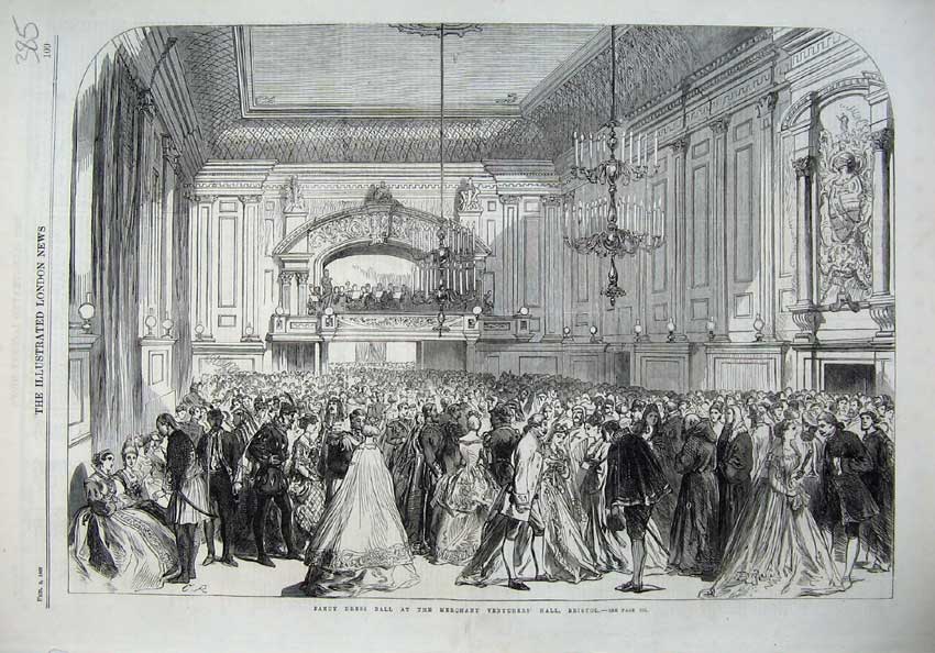 Old Antique Print 1867 Fancy Dress Ball Merchant Venturer'S Ball Bristol 19th