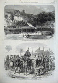 Old Antique Print Summer Palace Prince Satzuma Japan Sword Bearer Armour