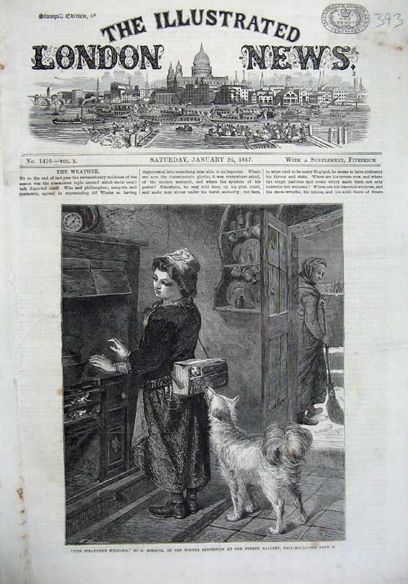 Old Antique Print 1867 Women Food Parcel Fire Cooker Dog Bonavia Fine Art 19th