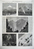 Original Old Antique Print 1867 Mexico Popocatapetl Mountain Woods Snow America