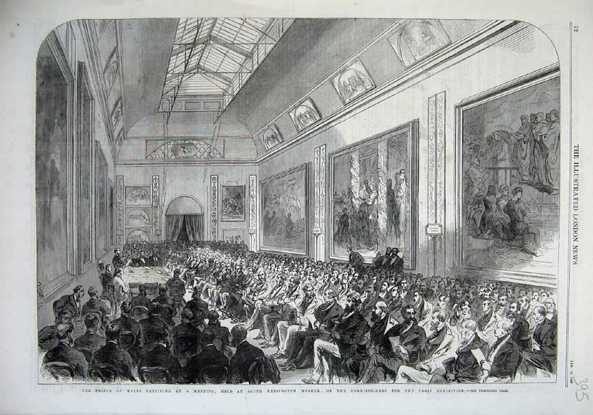 Original Old Antique Print 1867 Prince Wales Meeting Kensington Museum Paris