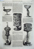 Old Antique Print 1867 Kensington Museum Crystal Tazza Agate Bowl Cup Art 19th