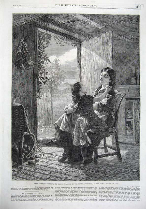 Old Antique Print 1867 Buttercup Little Girl Mother Chair Fine Art Haynes 19th