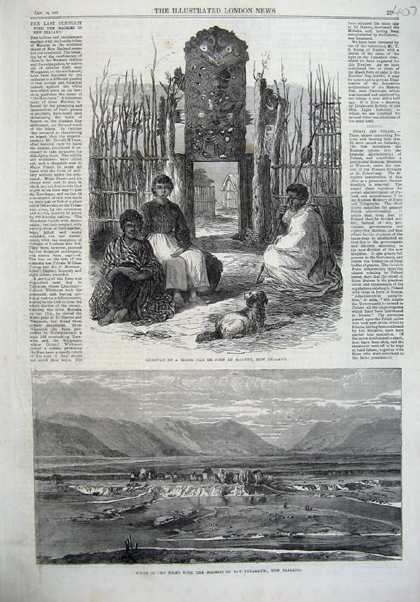 Old Antique Print 1867 Gateway Maori Pah Fort New Zealand Tutaekuri Art 19th