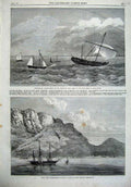 Old Antique Print 1867 Capture Slave Dhow Ship Lyra Madagascar Victoria 19th