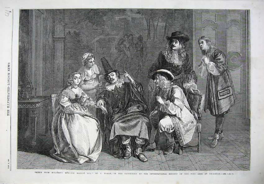 Old Antique Print Fine Art Brighton 1867 Scene Moleire'S Medccin Malgre 19th