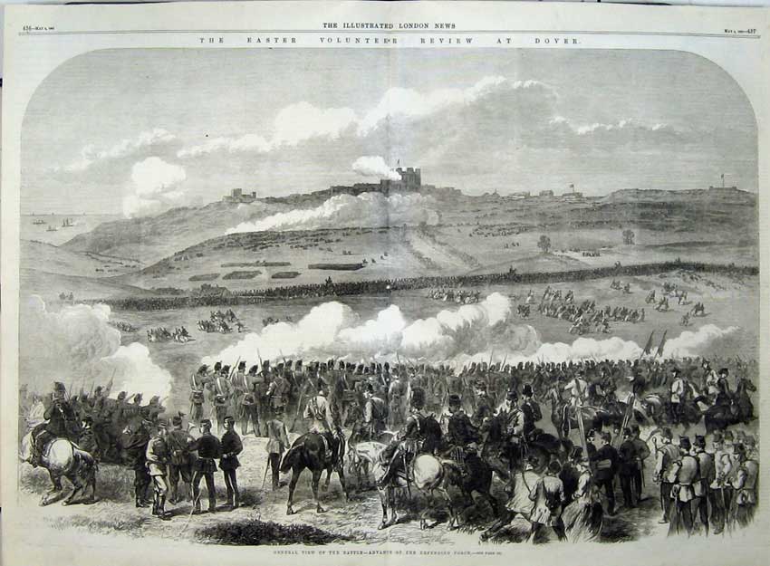 Old Antique Print 1867 View Battle Ta Army Dover Advance Defencing Force 19th