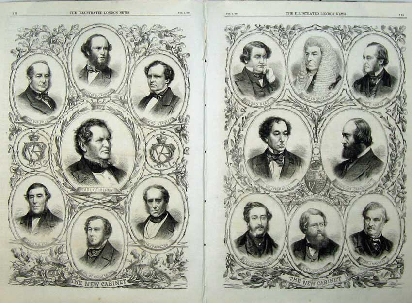 Old Antique Print 1867 Members Cabinet Stanley Duke Lord D'Israeli Derby 19th