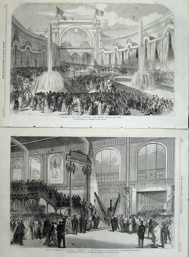 Old Antique Print Paris Exhibition Building 1867 Central Gardens Machine 19th