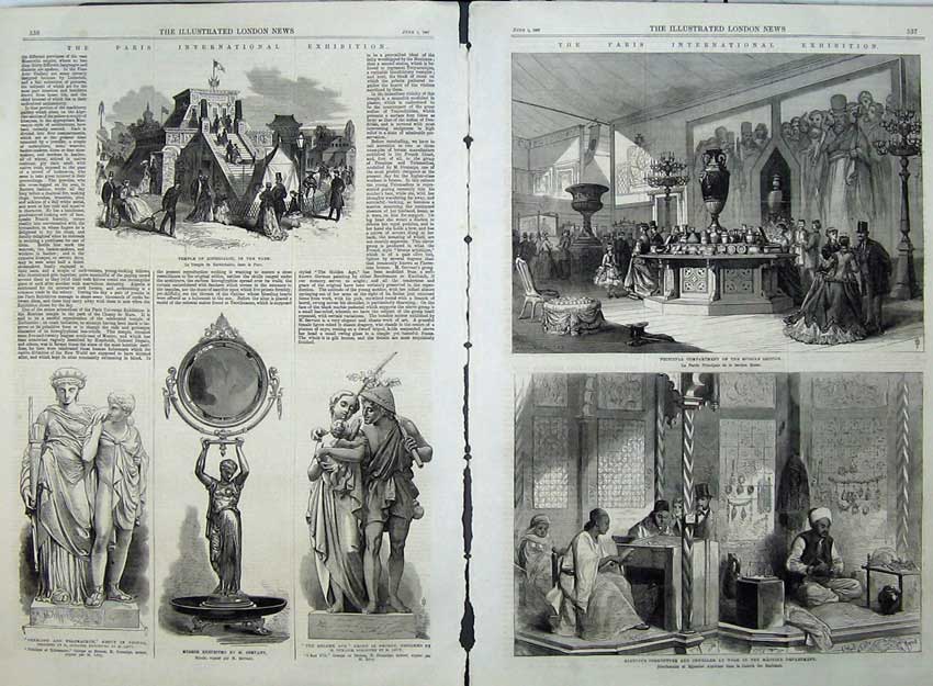 Old Antique Print Paris Exhibition 1867 Statue Temple Russian Jeweller 19th