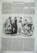 Original Old Antique Print 1867 Paris Fashion Women Dresses Ladies Hats 19th