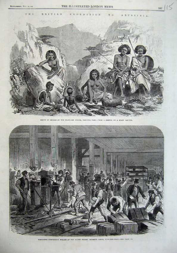 Old Antique Print Abyssinia 1867 Shohos Tekonda Pass Globe Wharf Regent'S 19th