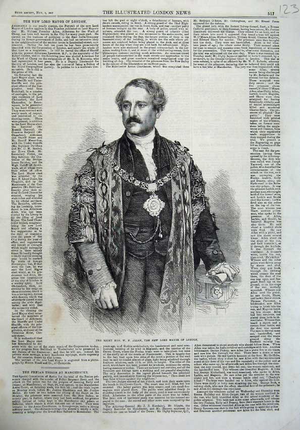 Original Old Antique Print 1867 Right Hon Allen Lord Mayor London Man Robes