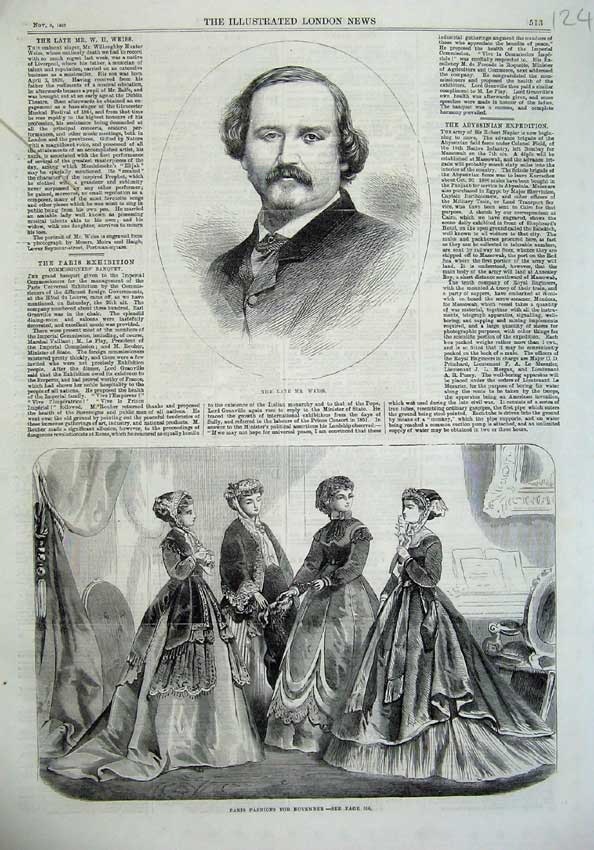 Old Antique Print Paris Fashion 1867 Portrait Mr Weiss Eminent Singer Art 19th