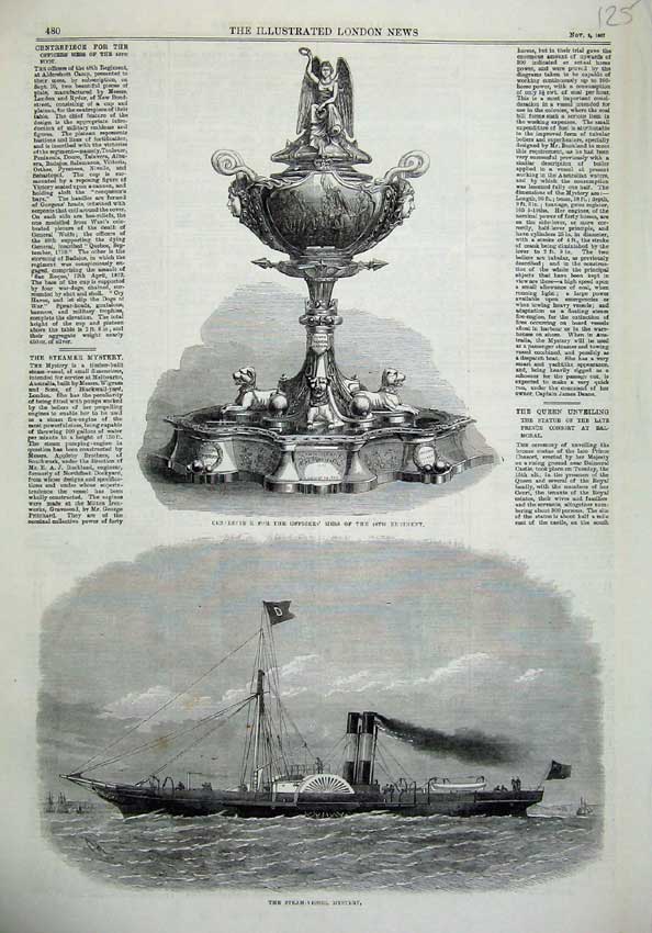 Original Old Antique Print 1867 Steam-Vessel Ship Mystery Trophy Officers Mess