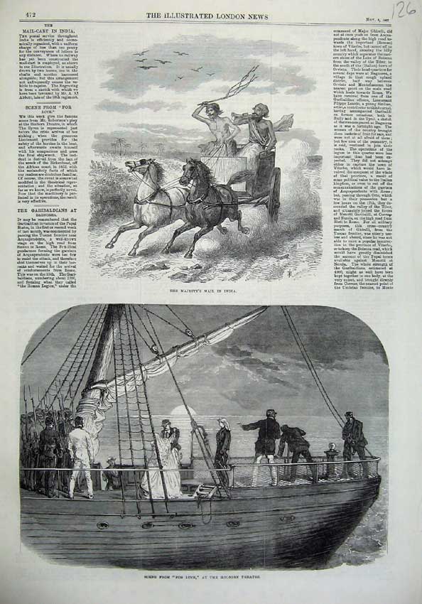 Original Old Antique Print 1867 Scene For Love Holborn Theatre Queen Mail India
