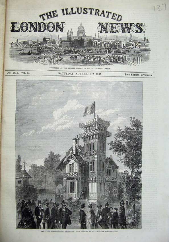 Original Old Antique Print 1867 Paris International Pavillion Commissioners Art