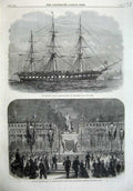 Old Antique Print 1867 Illuminations Brussels American Ship Franklin Art 19th