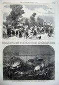 Old Antique Print 1867 Accident Railway Peak Forest Show Cheltenham Art 19th