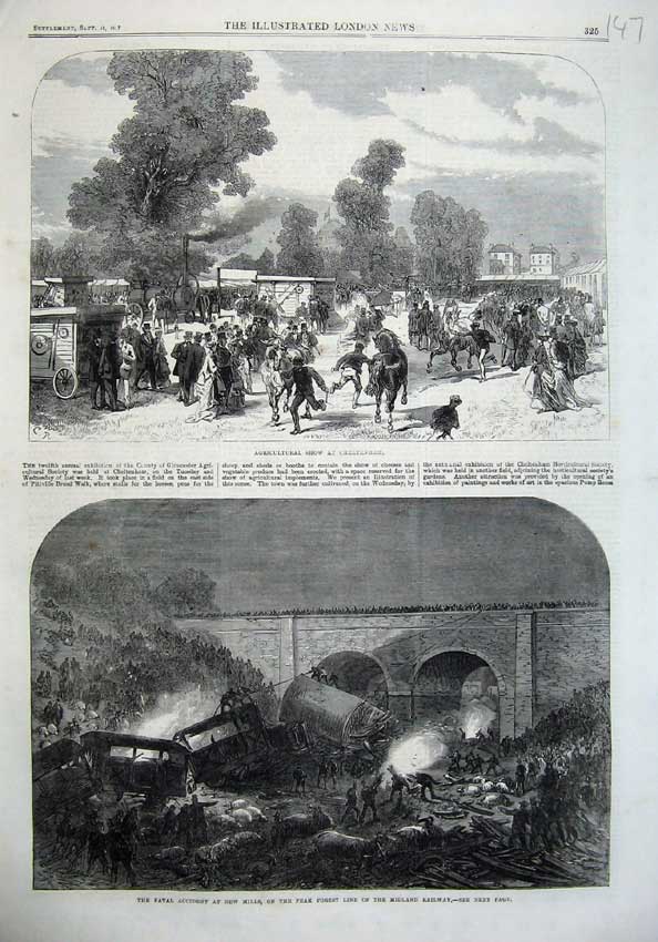 Old Antique Print 1867 Accident Railway Peak Forest Show Cheltenham Art 19th