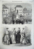 Old Antique Print Paris Fashion 1867 Statue Teniers Antwerp Inauguration 19th