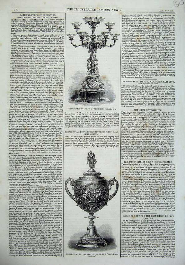 Original Old Antique Print 1867 Testimonial Wingfield Pall Mall Gazette 19th