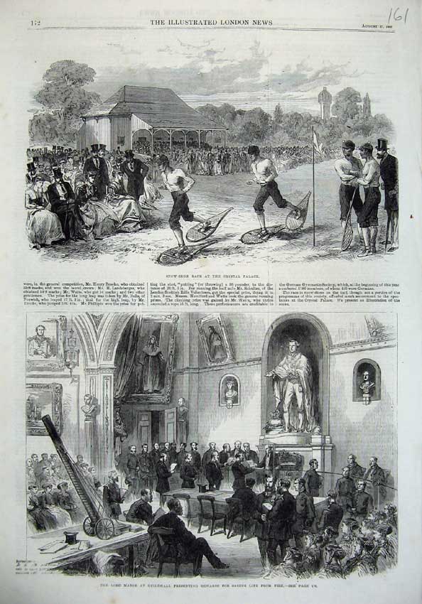 Old Antique Print Snow Shoe Race Crystal Palace 1867 Mayor Guildhall Art 19th