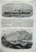 Old Antique Print 1867 Louise Marie Dover Ship Henares Canal Spain Hills 19th