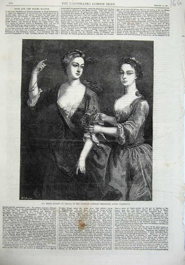 Original Old Antique Print 1867 Fine Art Portrait Misses Blount Ladies Women