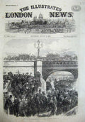 Old Antique Print 1867 Belgian Riflemen Westminster Bridge London River 19th