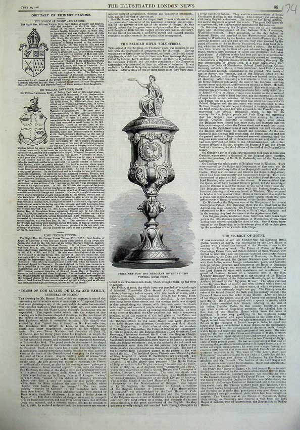 Old Antique Print 1867 Prize Cup Belgians Victoria Rifle Corps War Army 19th