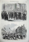 Old Antique Print 1867 Mayor Guildhall Belgians International College Art 19th