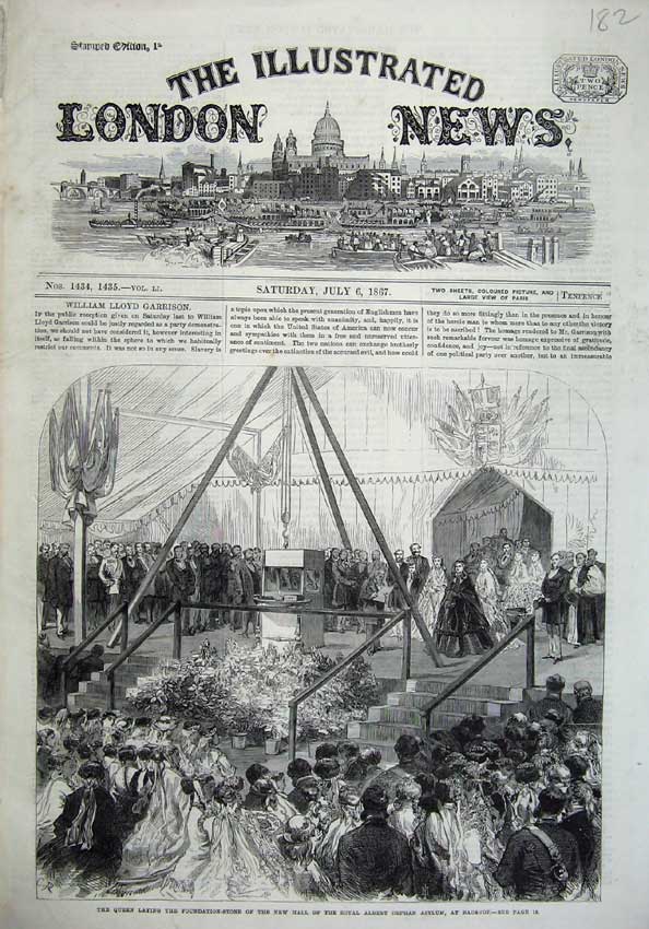 Old Antique Print 1867 Queen Foundation Albert Orphan Asylum Bagshot Art 19th